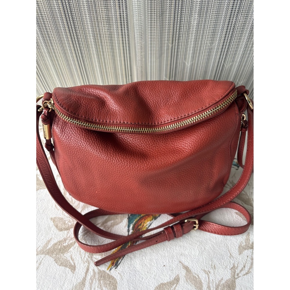 Vince Camuto Kenzy Crossbody Bag Moroccan Clay Red Pebbled Leather Foldover Zip